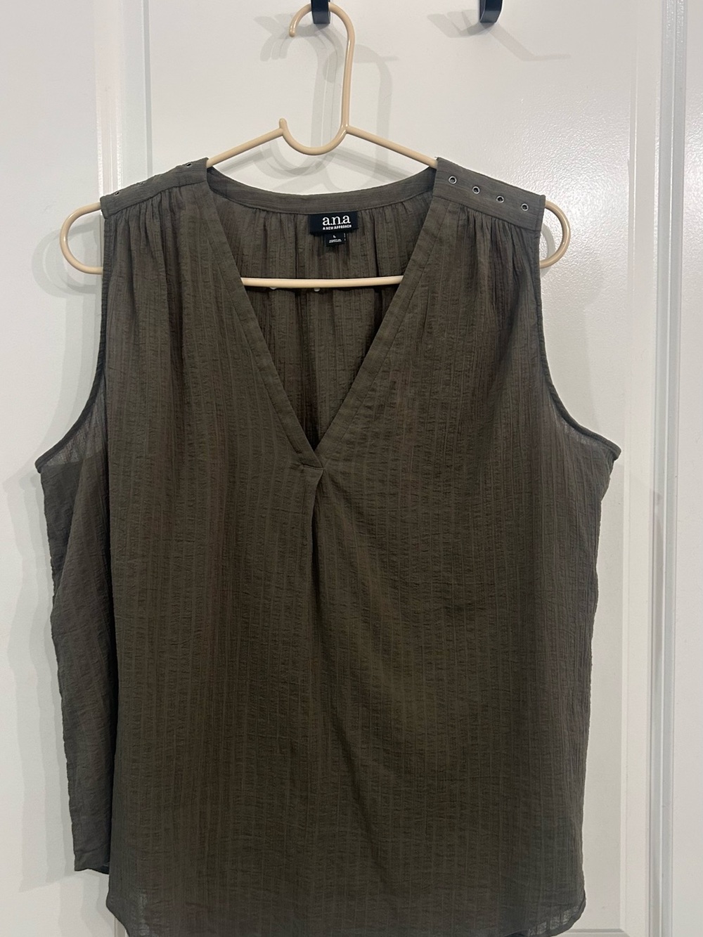 a.n.a Olive V-Neck Sleeveless Eyelet Shoulder Tank